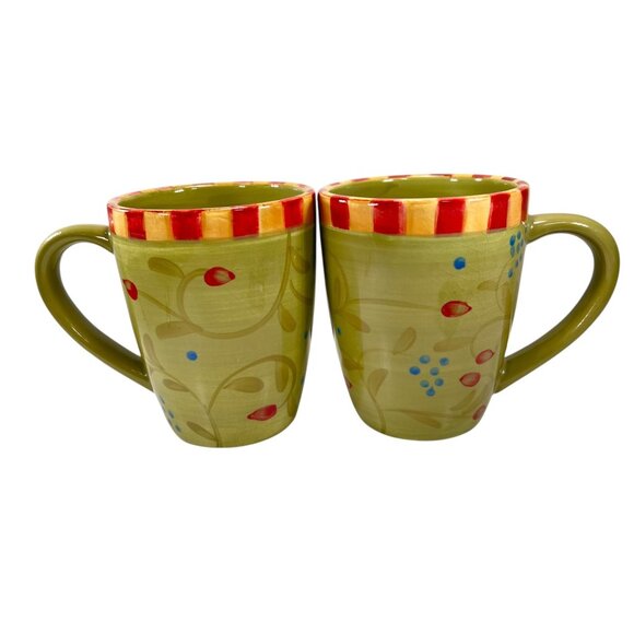 Vtg Signature Housewares Mugs OLIVIA by Debby Segura Stoneware 2002 Set of 2 - Picture 1 of 9